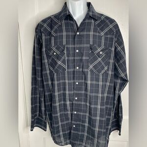 PLAINS WESTERN WEAR LT Men's BlackPearl Button Plaid Shirt Pictured AS IS